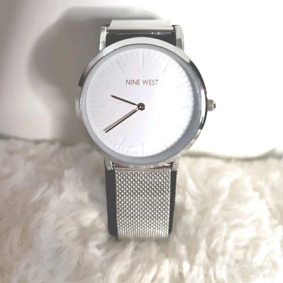 🆕 Nine West Women's "Liana" White/Silver Mesh Watch [Japanese Movement] - Picture 1 of 7